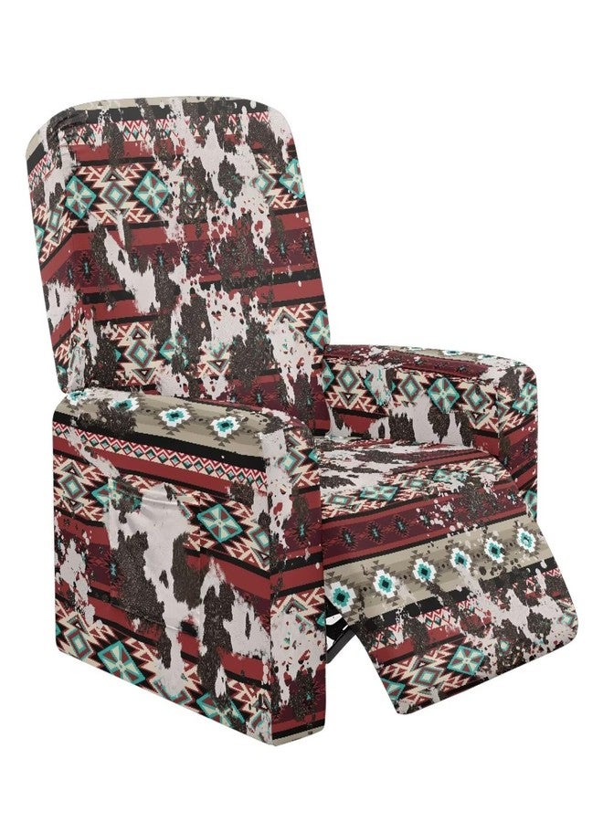 Wanyint Aztec Cow Print Red Cover for Recliner with Foot Rest Washable Couch Cover Reclining 4 Pieces Anti-Slip Lazy Boy Recliner Chair Protector for Pets, Cats, Kids - Image 1